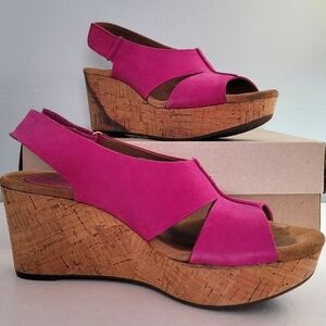 Clarks Caslynn Lizzie Fuschia Cork Wedges - 8M